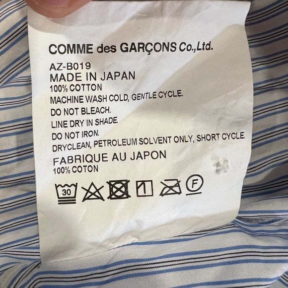 NWOT COMME DES GARÇONS PLAY Blue & White Striped Heart Patch Shirt Long - Picture 8 of 11